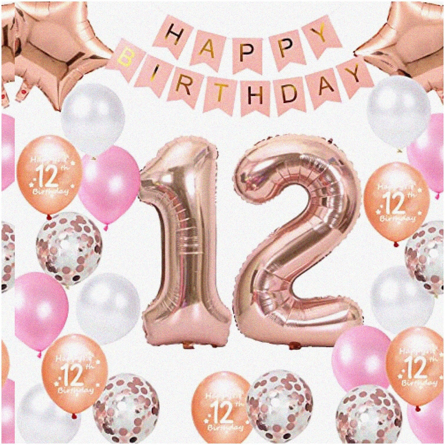 Rose Gold 12th Birthday Party Decorations Kit