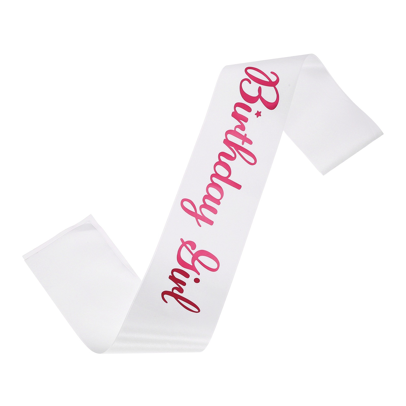 White Birthday Girls Sash with Pin Pink Sparkle Lettering for Party