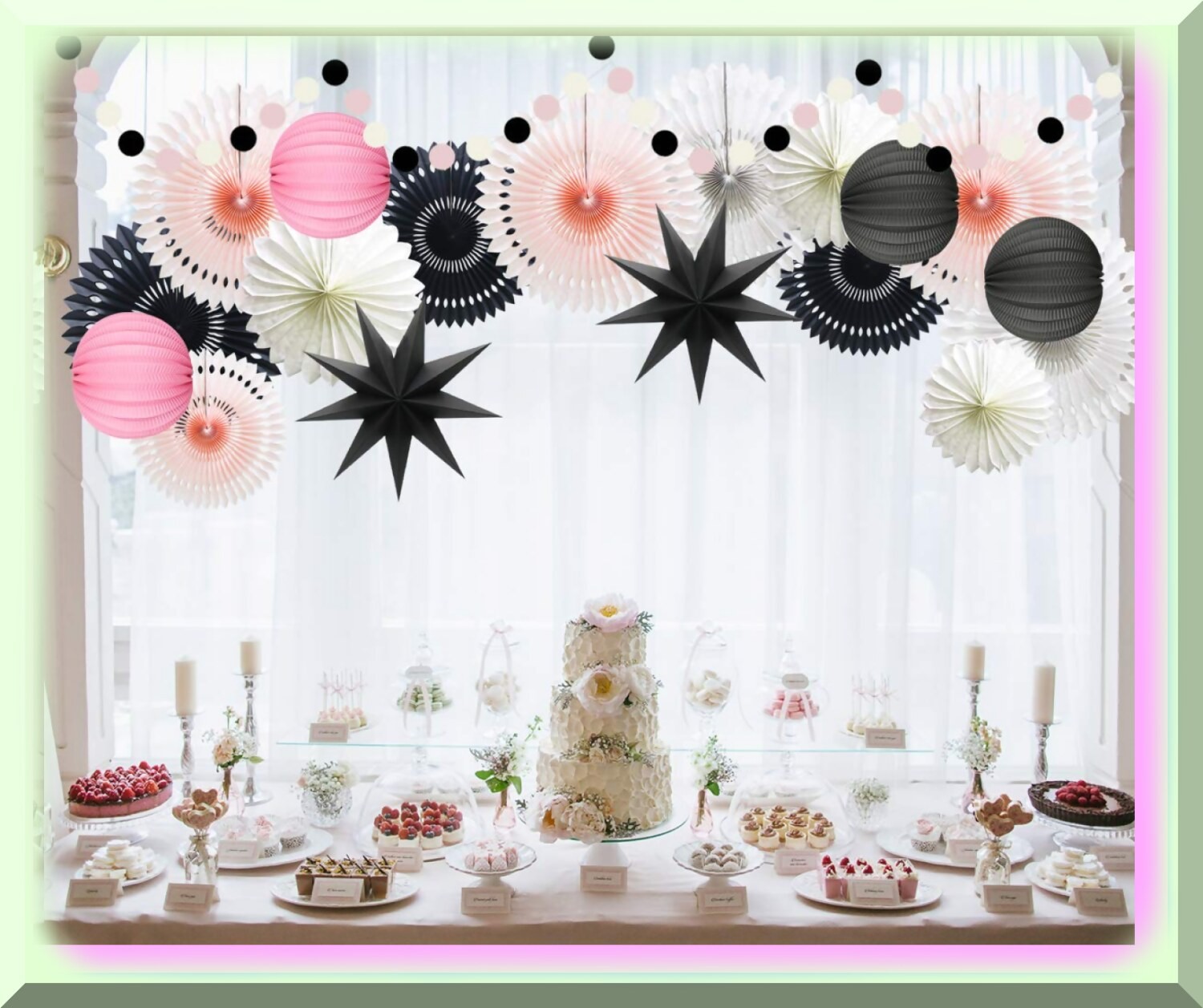 Pink Celebration Kit with Fans Garland Lanterns