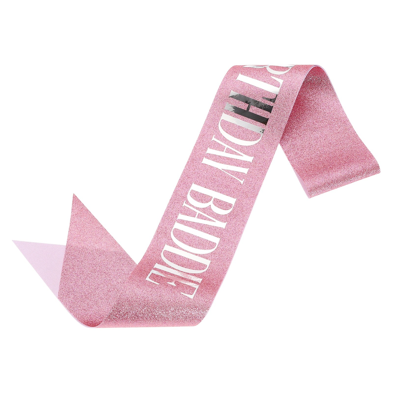 Birthday Baddie Sash with Pin Silver Foil Lettering for Party, Pink