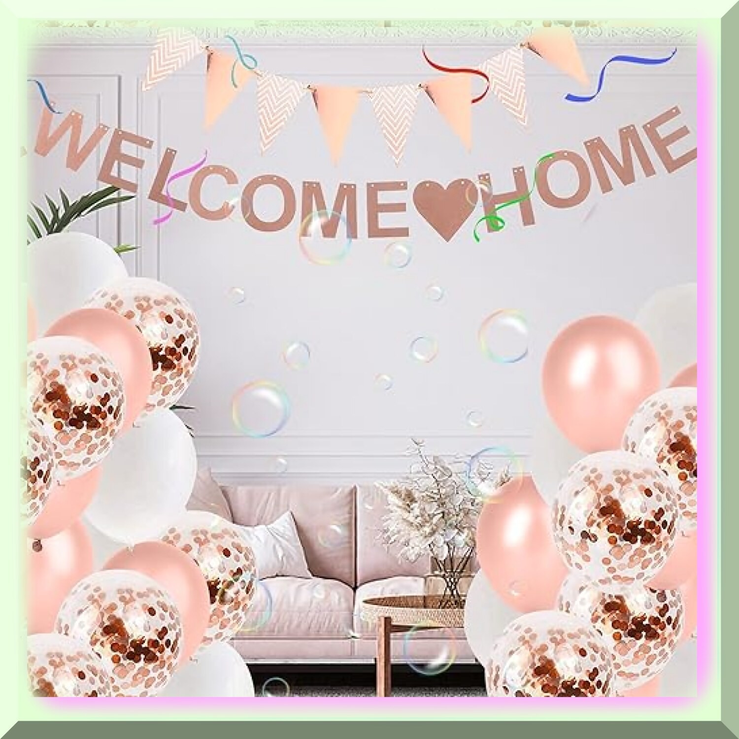 Rose Gold Welcome Party Decor Set with Balloons