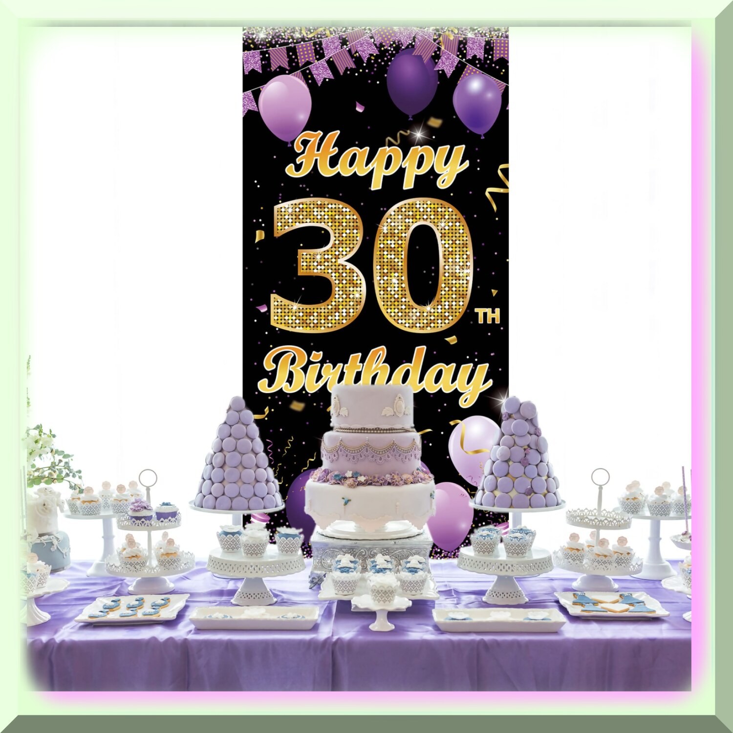 30th Birthday Purple Gold Door Banner