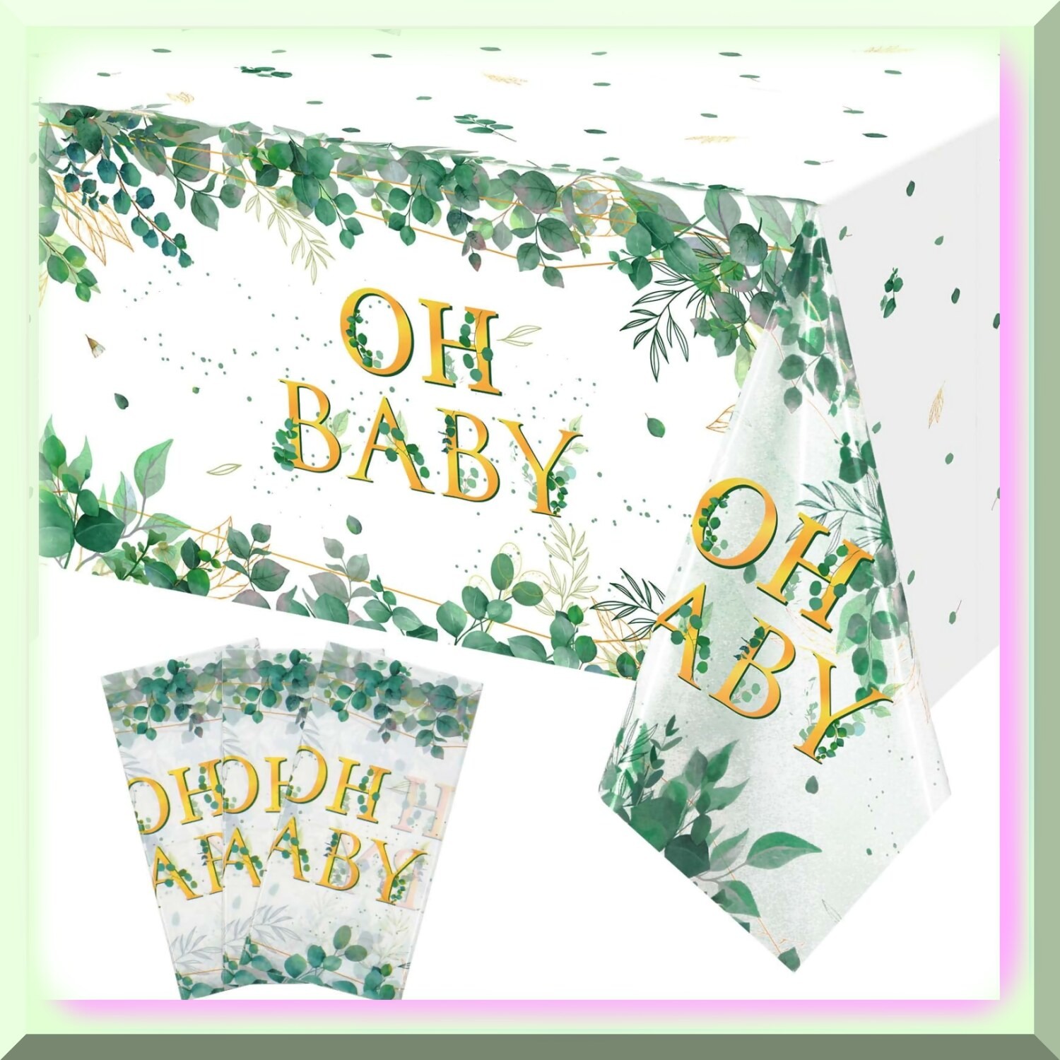 Three Greenery Waterproof Disposable Tablecloths for Baby Shower
