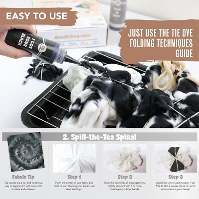 Tie Dye Kit with Black Grey Tan Dyes and Accessories