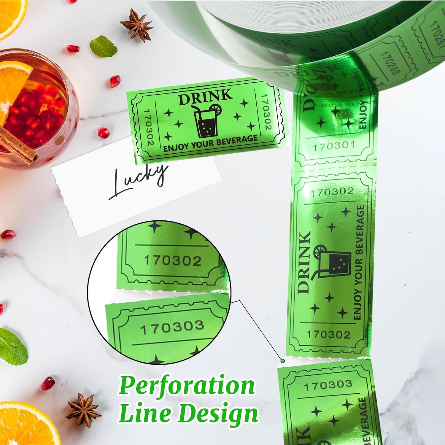 1000Pcs Green Raffle Tickets Roll Drink Tickets for Events Carnivals School C…