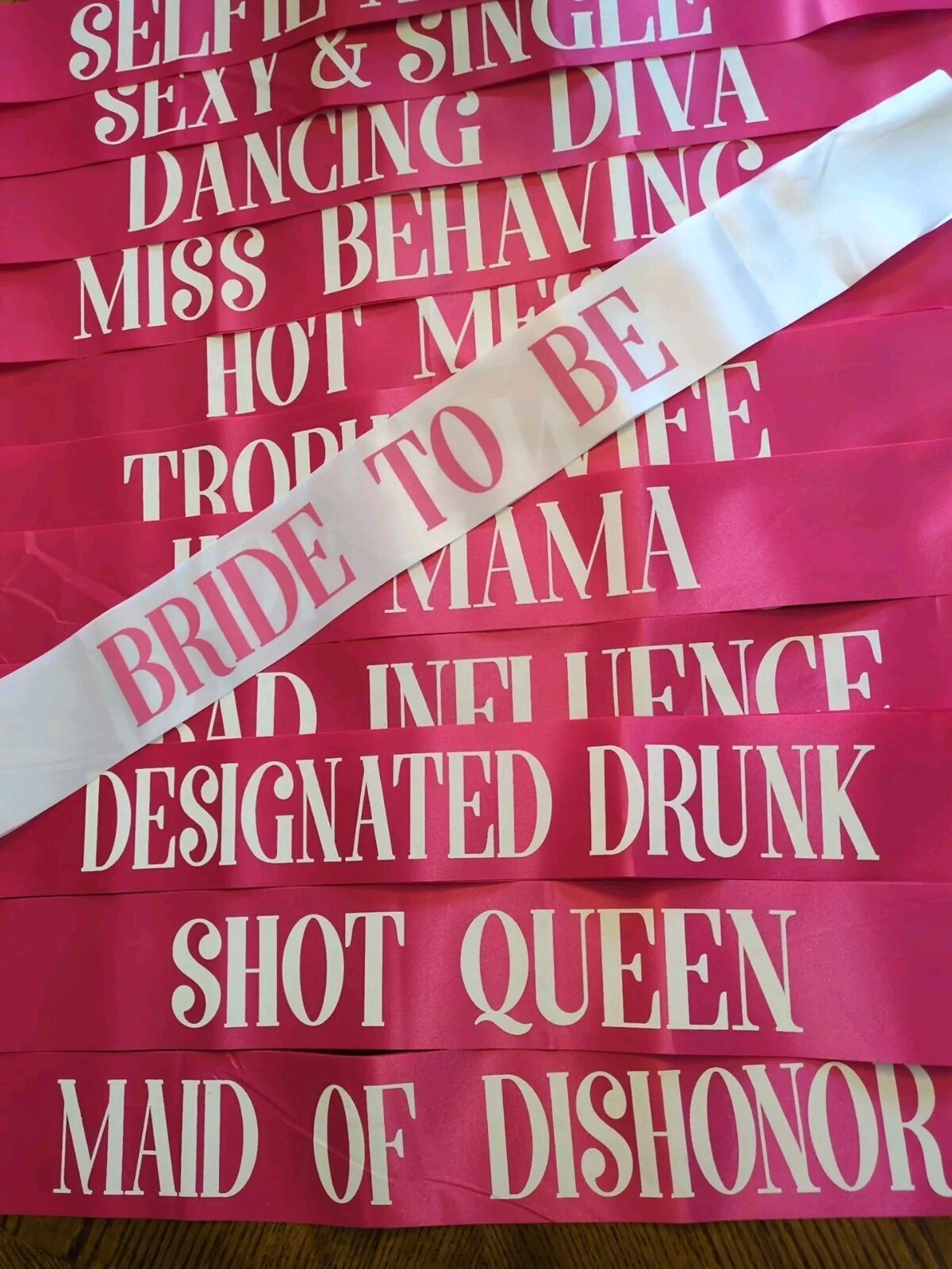Bachelorette Party Sash Set (12 pcs) – Pink w/ White Bride to Be Sash – Bridal