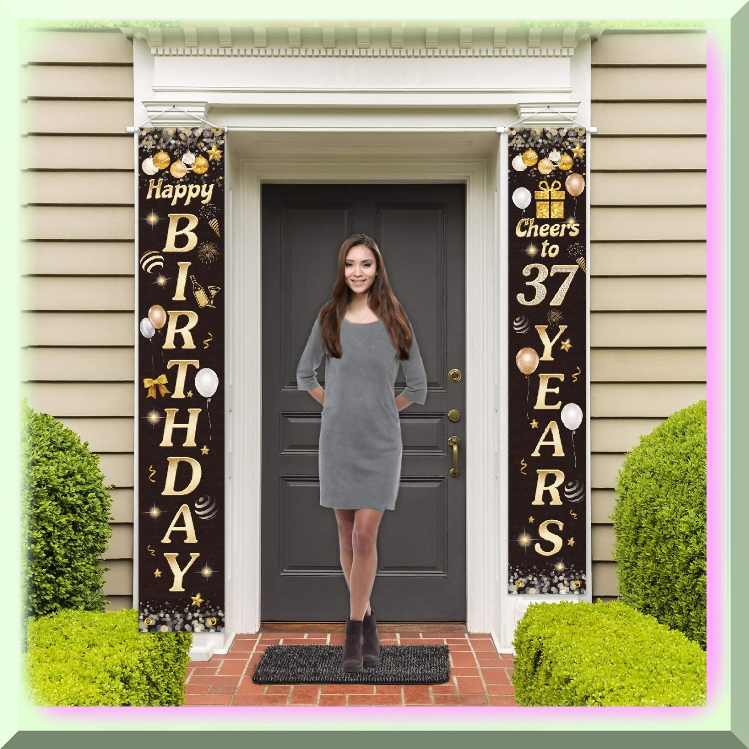 Gold and Black 37th Birthday Yard Banner