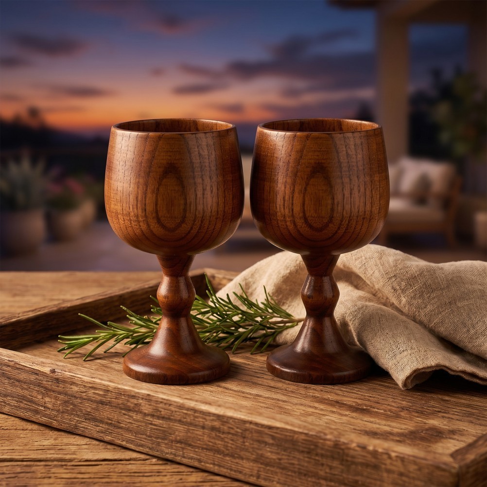 2 Pcs Wine Glasses Wood Goblet Mixed Drinkware Cocktail Wooden Cup