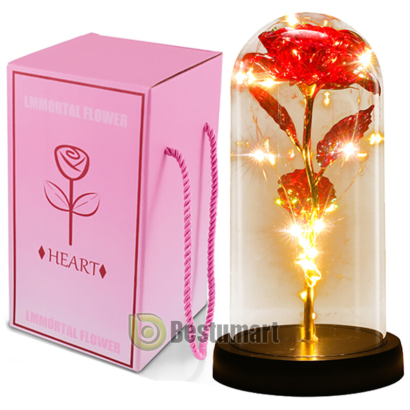 Crystal Eternal Galaxy Rose Flower LED Light Glass In Dome Gifts for Her Lovers