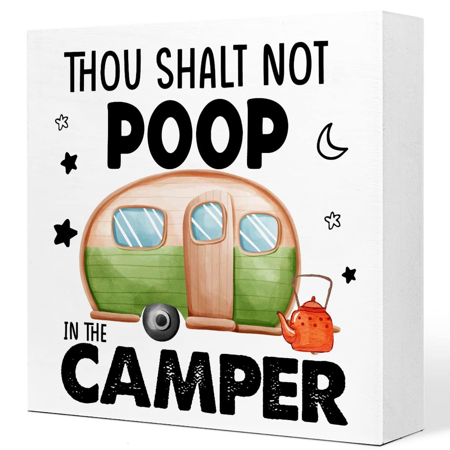 Thou Shalt Not Poop In The Camper Camping Wood Plaque Sign, Funny Rustic Camp…