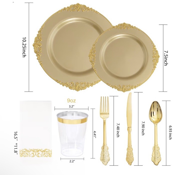Morejoy Party Plates and Utensils Served for 25 Guests 175 pcs