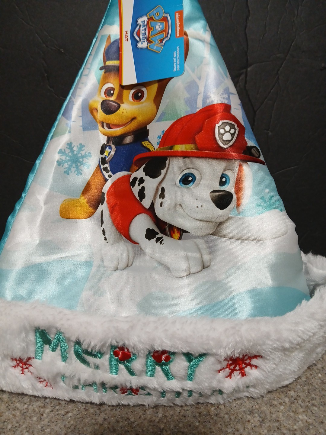 PAW PATROL Christmas Santa Hat (16 in tall, Blue) Satin feel,