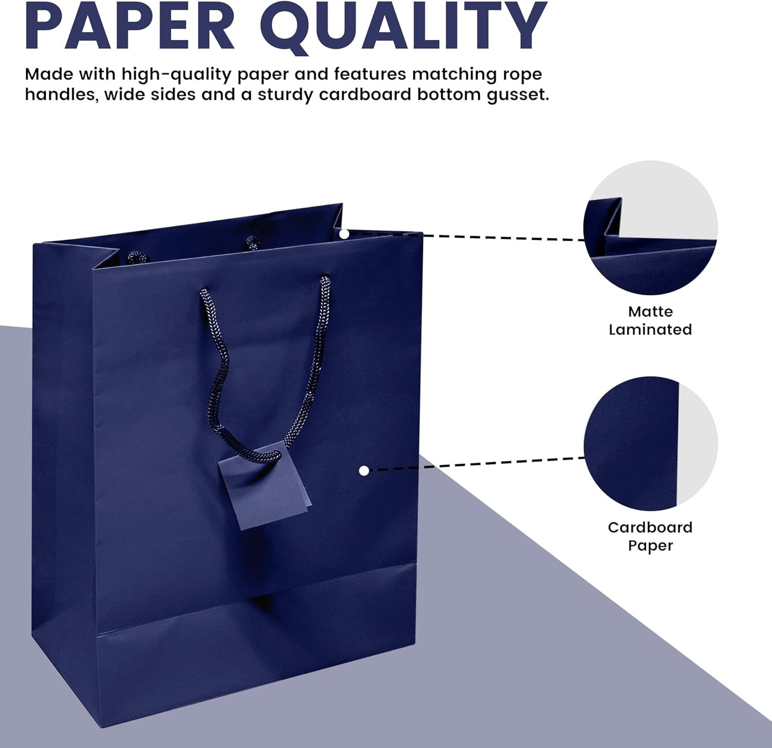 Novel Box Navy Blue Matte Laminated Euro Paper Gift Bags 8X4X10 (10 counts)