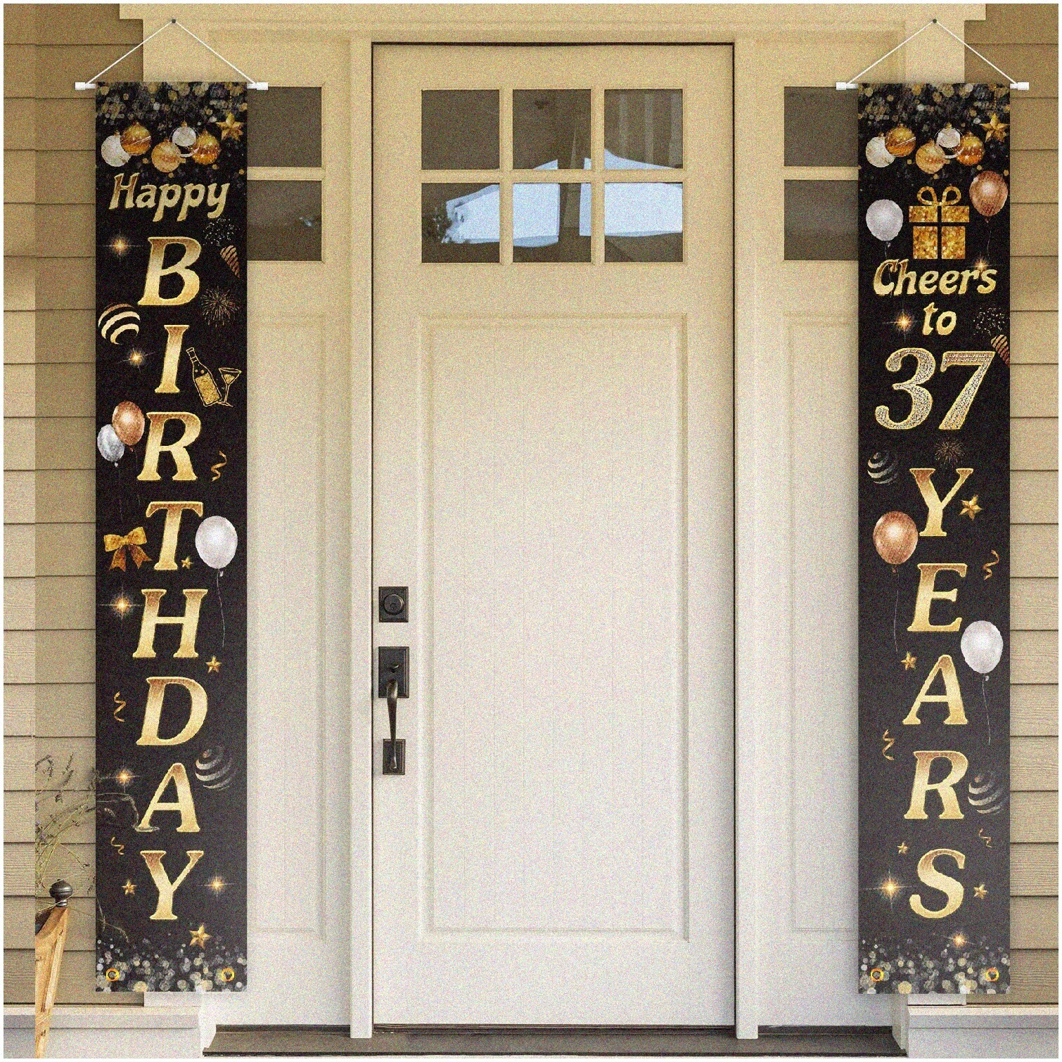 Gold and Black 37th Birthday Yard Banner