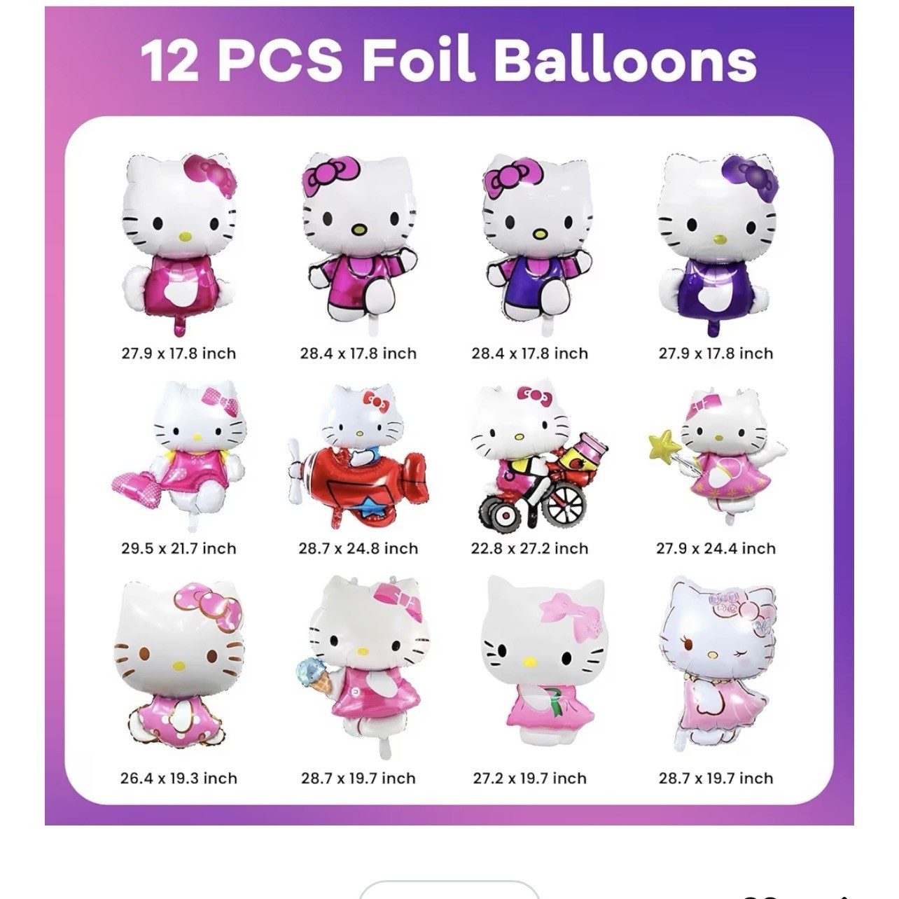 Hello Kitty Foil Balloons 12pcs WARNING- CHOKING HAZARD –