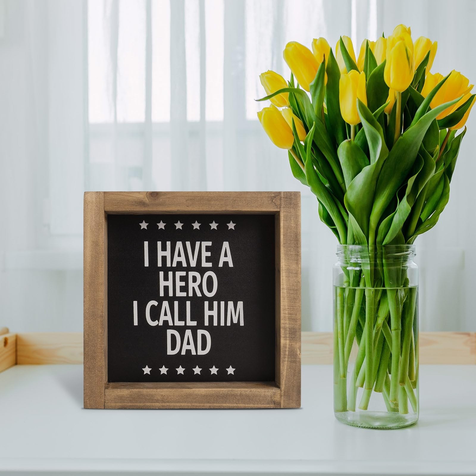 Wooden Dad Sign, 6 Inch Fathers Birthday Gifts Papa Plaque Decorations for Ho…