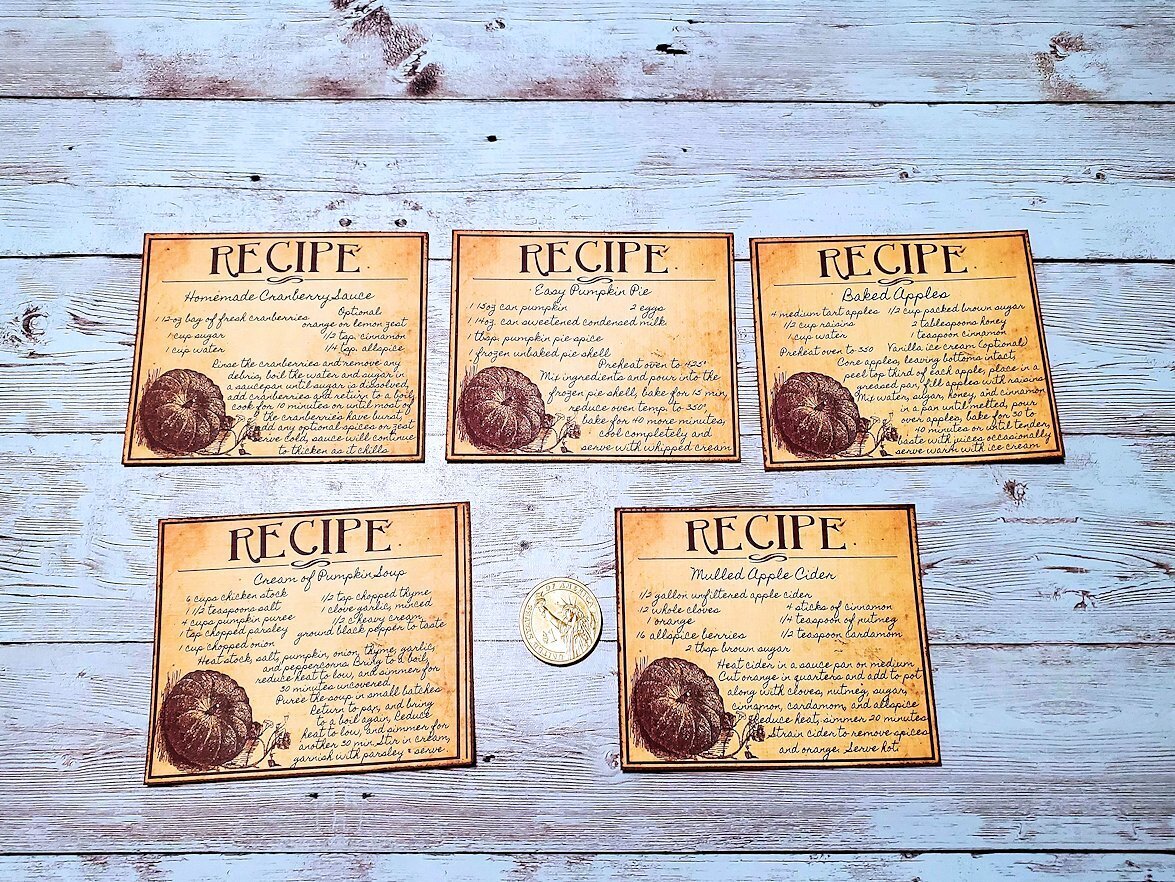 5-Fall-Autumn-Farmhouse-Recipe Cards-Ephemera-Junk Journal-Prim-Linen Cardstock