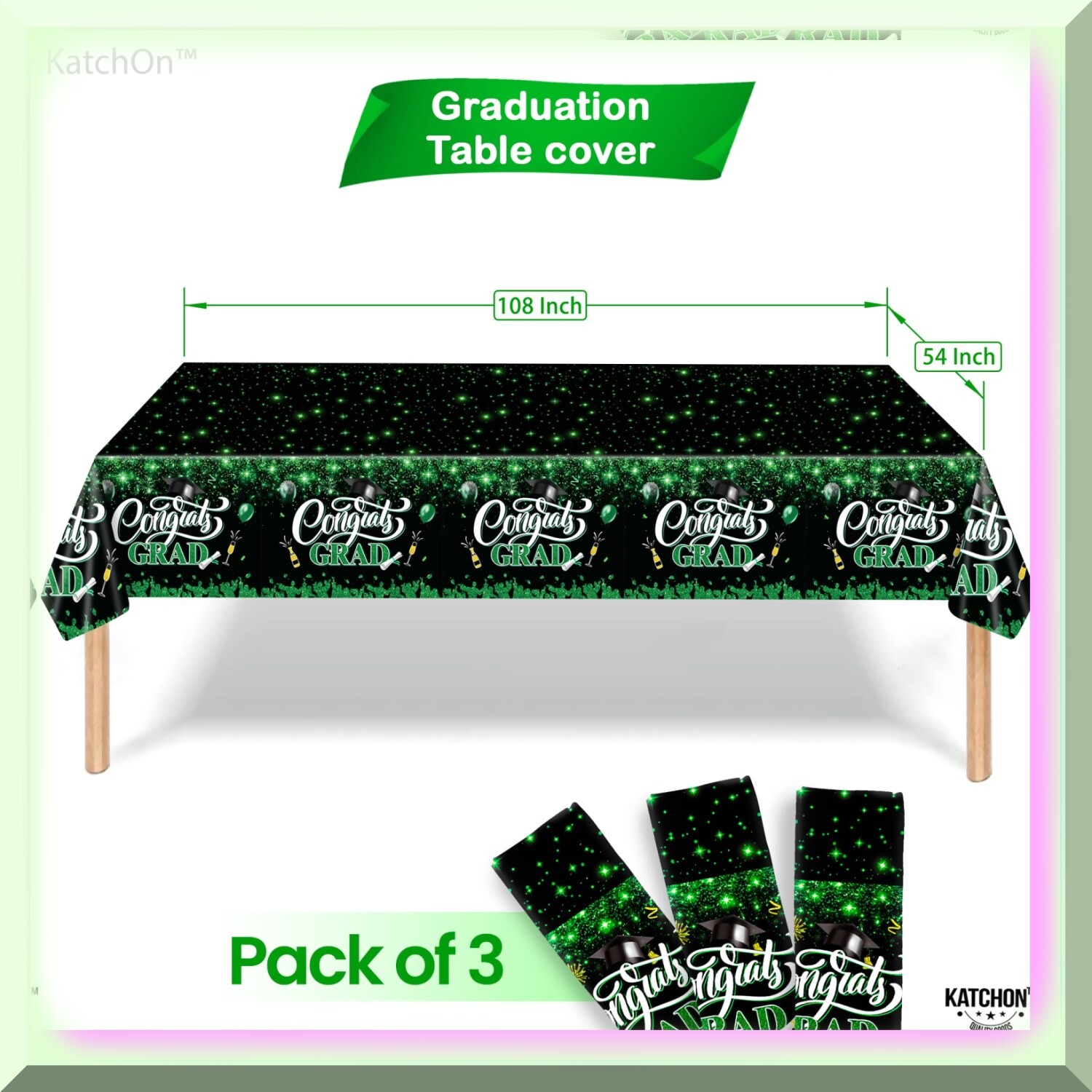 Vibrant Green Graduation Table Cover 108×54 Inches Pack of 3