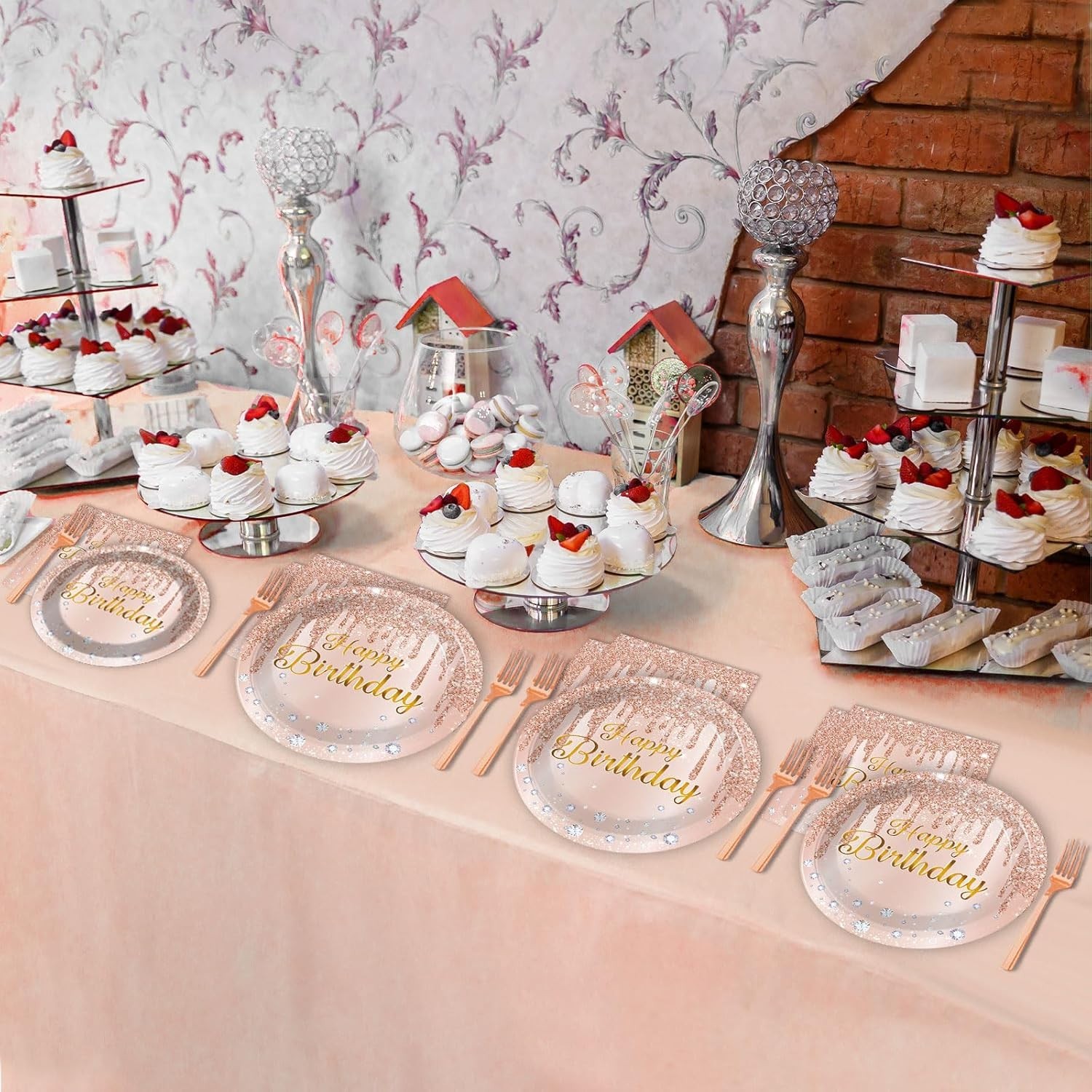 Comprehensive 96-Piece Pink Rose Gold Party Supplies Set – Perfect for Birthdays