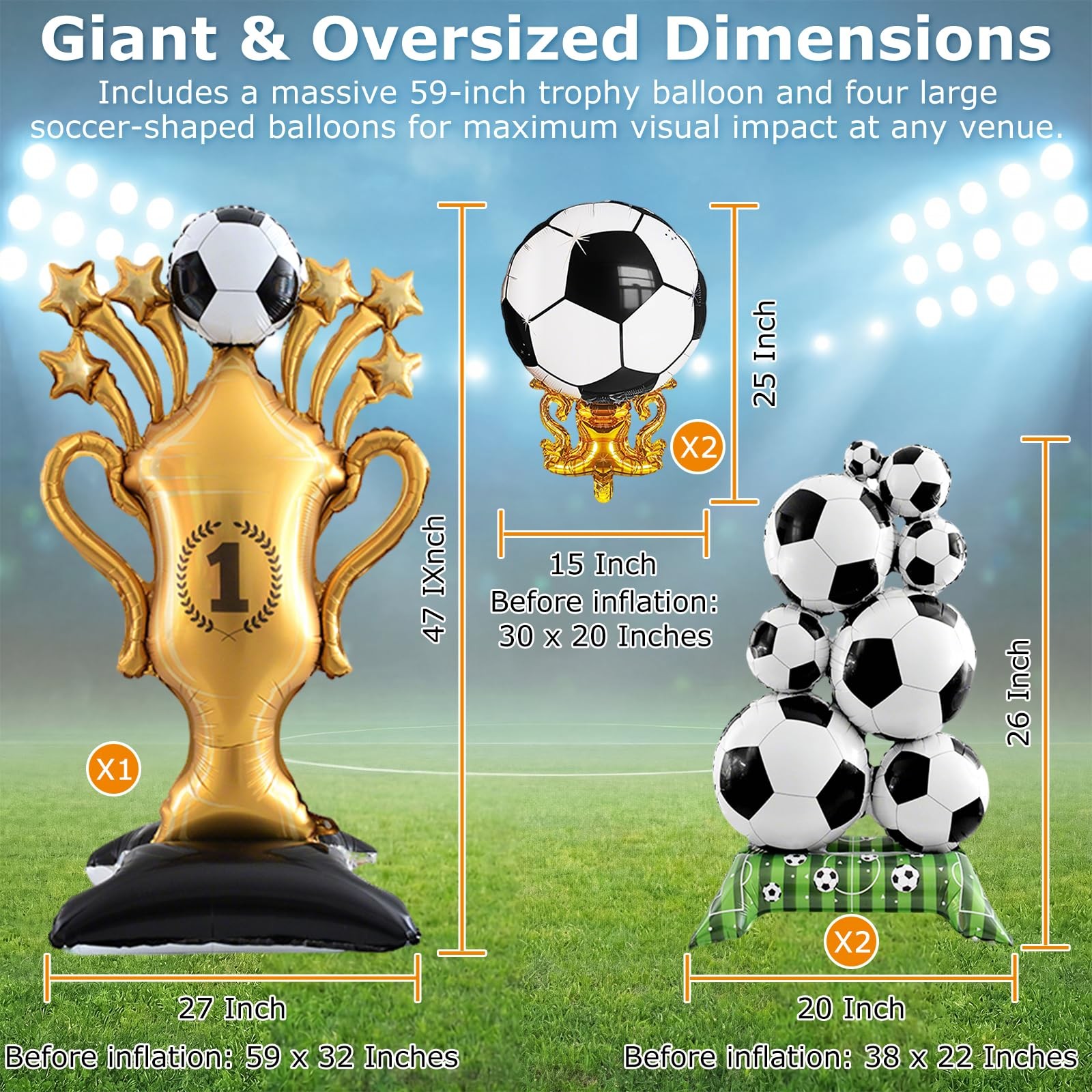 5 Pcs Soccer Balloons Party Decorations Set, Extra 32.5″ X 59″, Black Gold