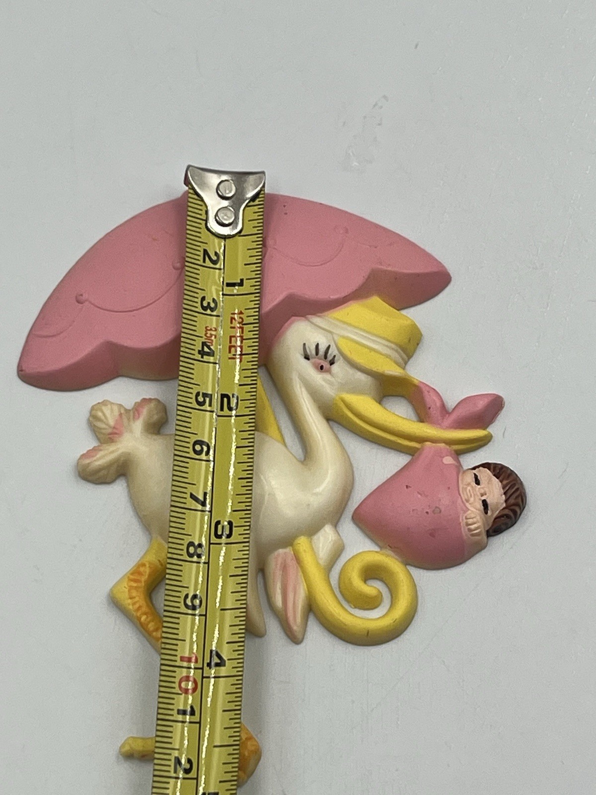 Plastic Pink Stork Umbrella & baby shower favor floral cupcake pic COLLECTIBLE