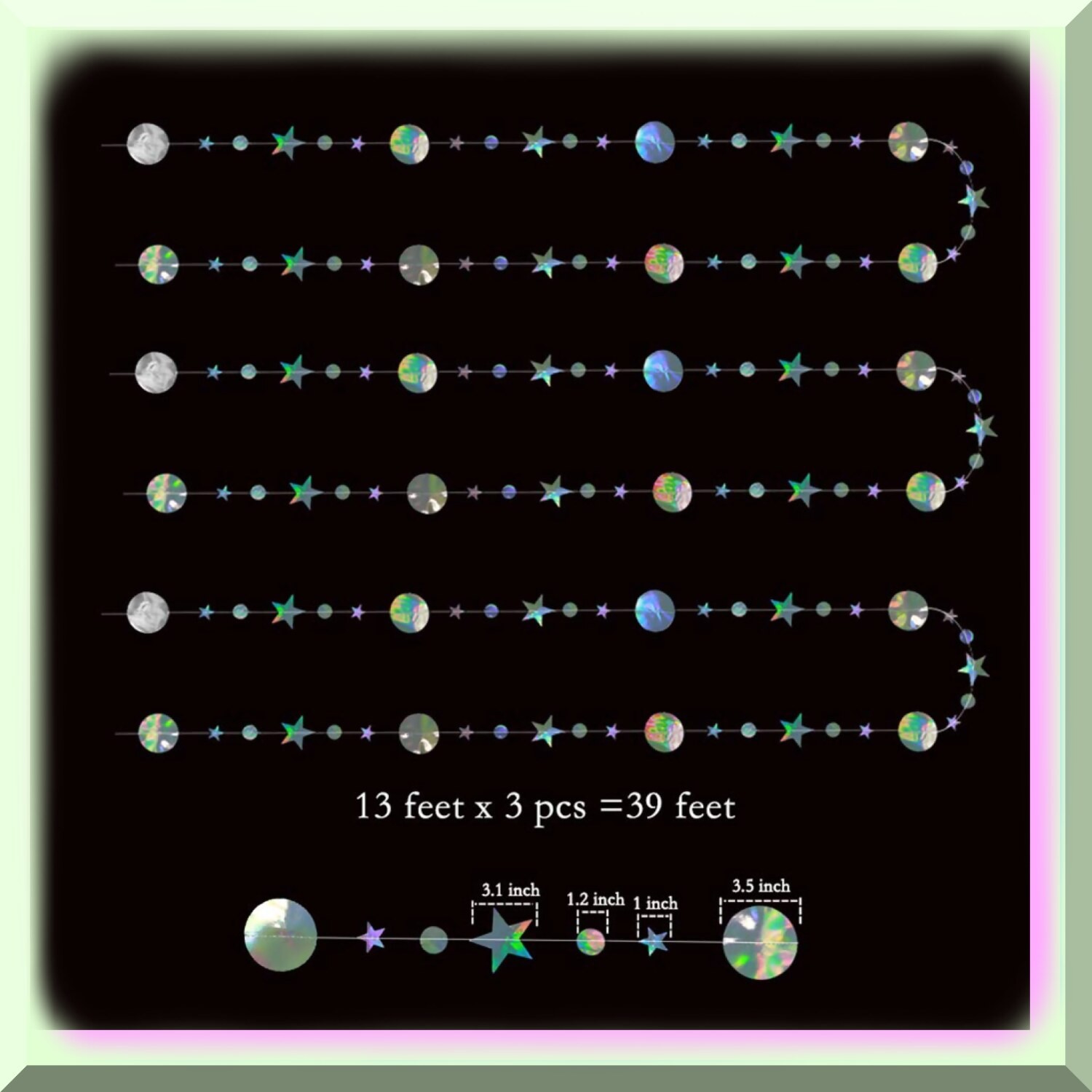 Iridescent Star and Circle Garland Set 39ft