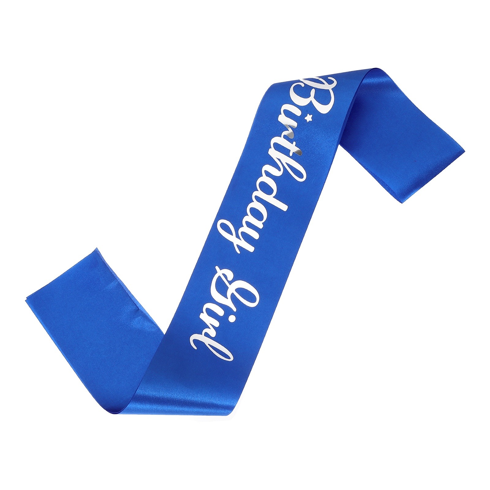 Birthday Girls Sash with Pin Silver Sparkle Lettering for Birthday Party Blue