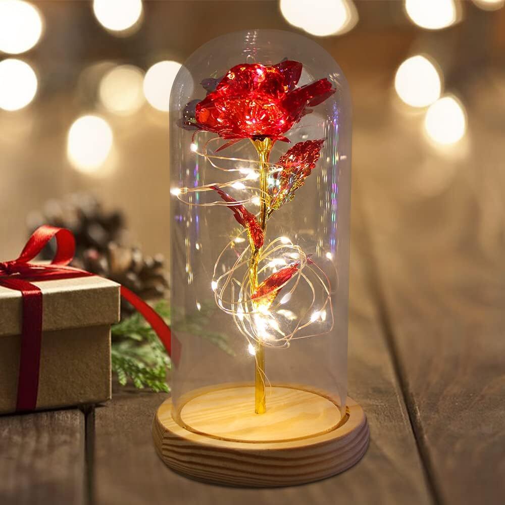 Romantic Crystal Flower Gift – Rose in Glass Dome – Mother`s Day Gift