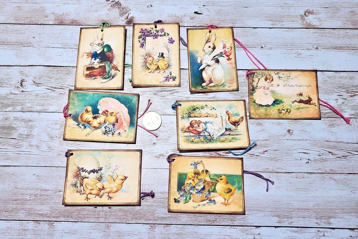 8~Easter~Vintage~Victorian~Theme~Linen Cardstock~Gift~Hang~Tags