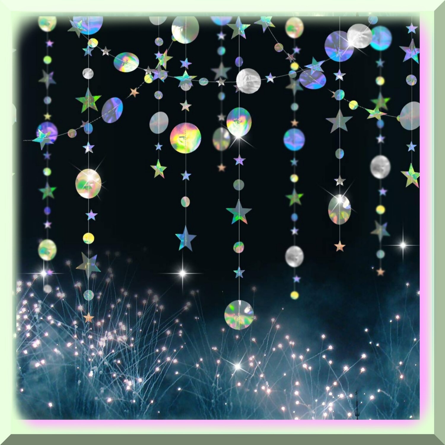 Iridescent Star and Circle Garland Set 39ft