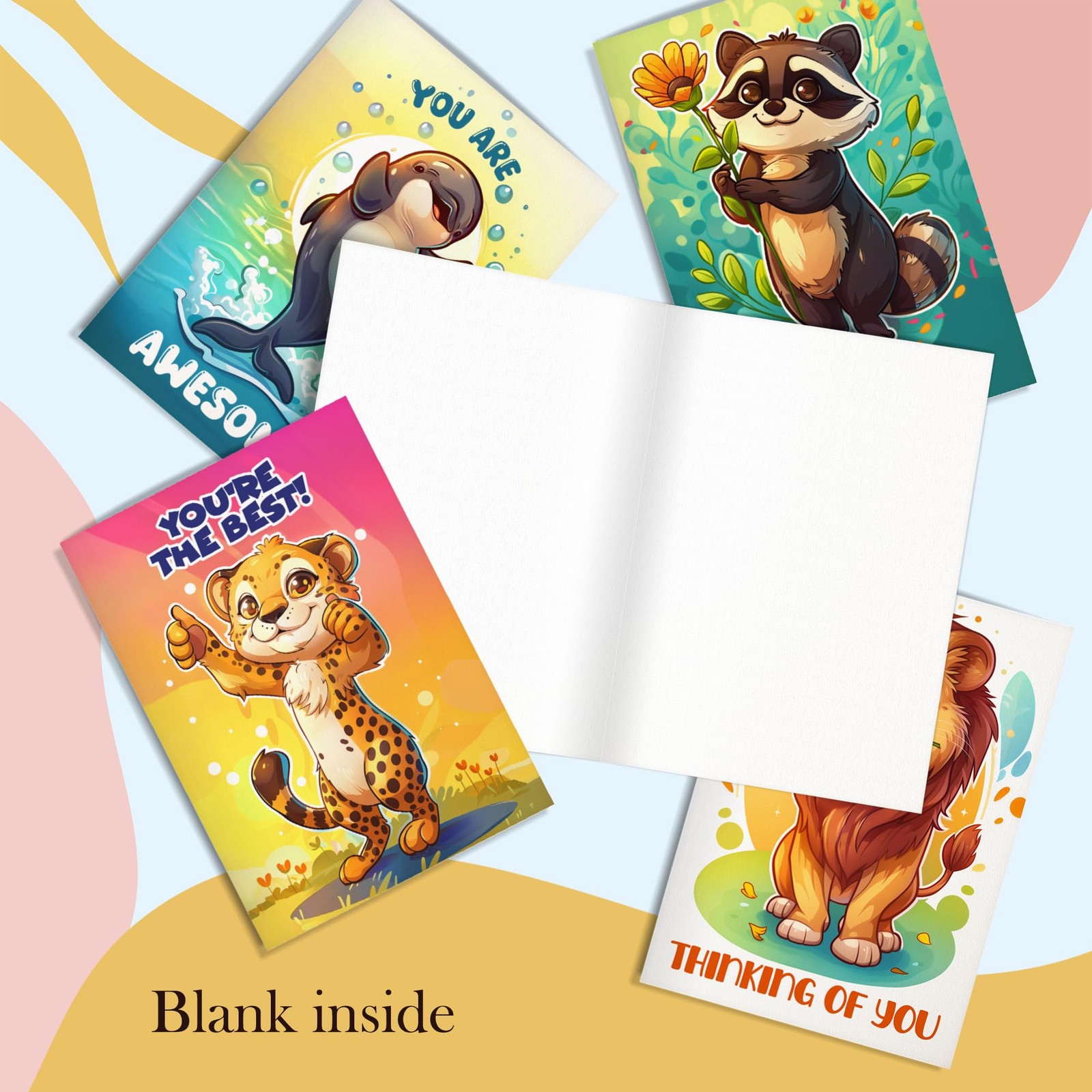 Hat Acrobat 24 Funny Greeting Cards Assortment Box with 4×6 inches, Animals