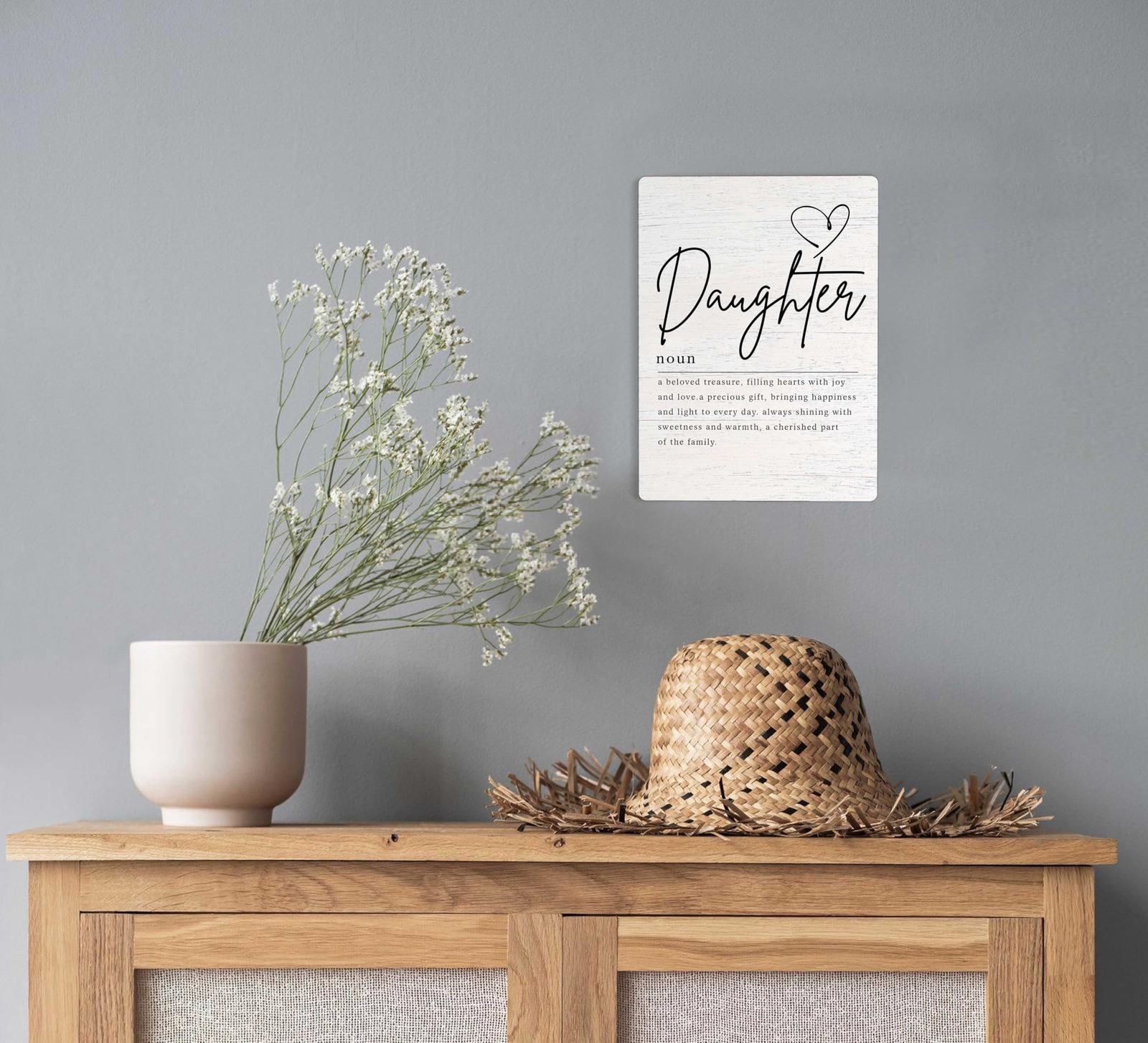 Daughter Definition Farmhouse Wood Sign with Stand for Women’s and Men’s Desk…