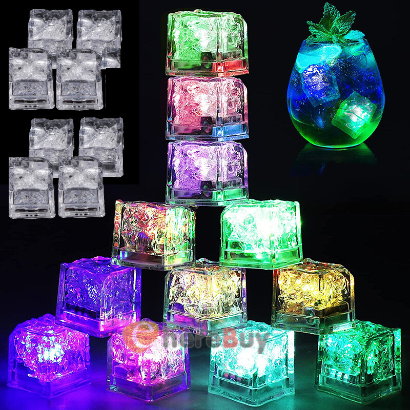20 Pcs Multi Color & Rainbow Flash Light Up Ice Cube Glow LED 6 colors & on/off
