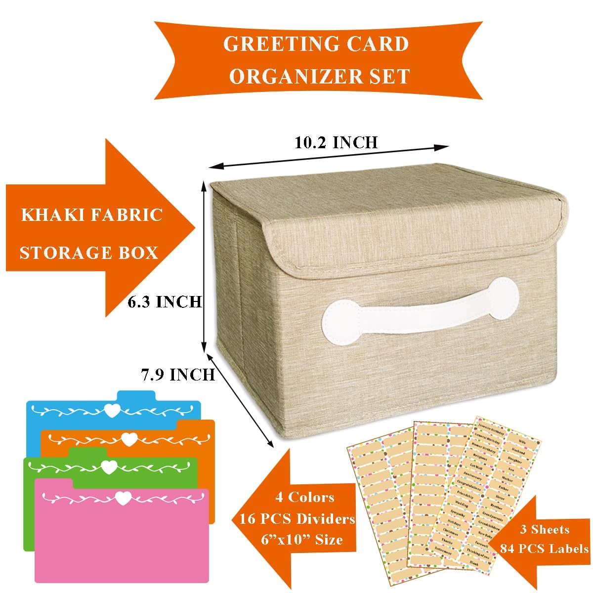 DOFFICE Greeting Card Organizer & Storage Box Medium, Khaki/Grey – 2 Pack