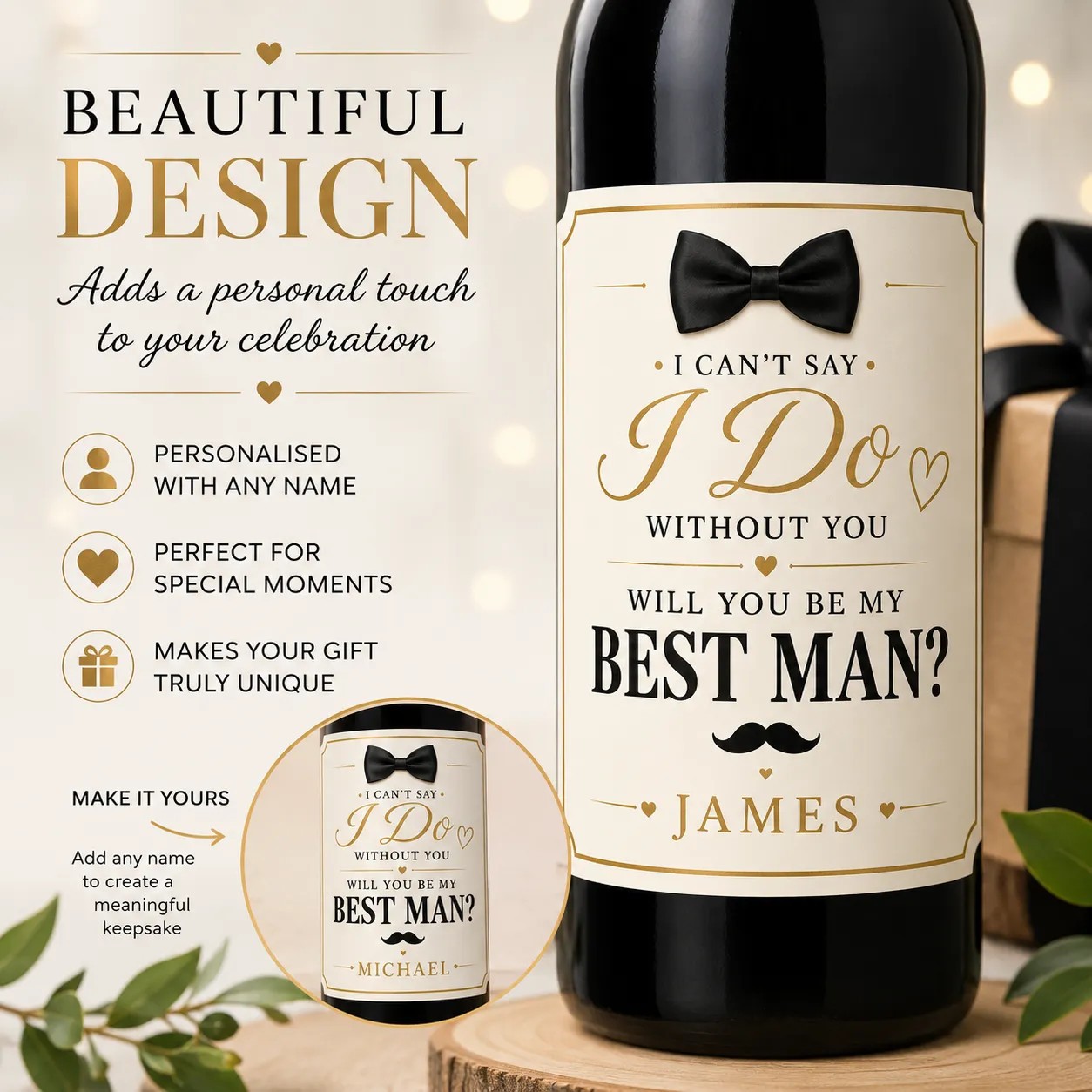Personalised Best Man Proposal Bottle Label Sticker Wedding Wine Gift Custom