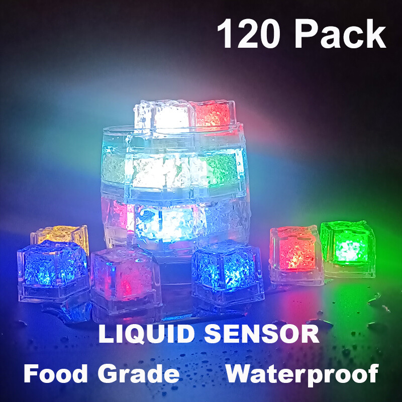 120PCS Waterproof Glow LED Ice Cubes with Liquid Sensor for Wedding Party Drinks
