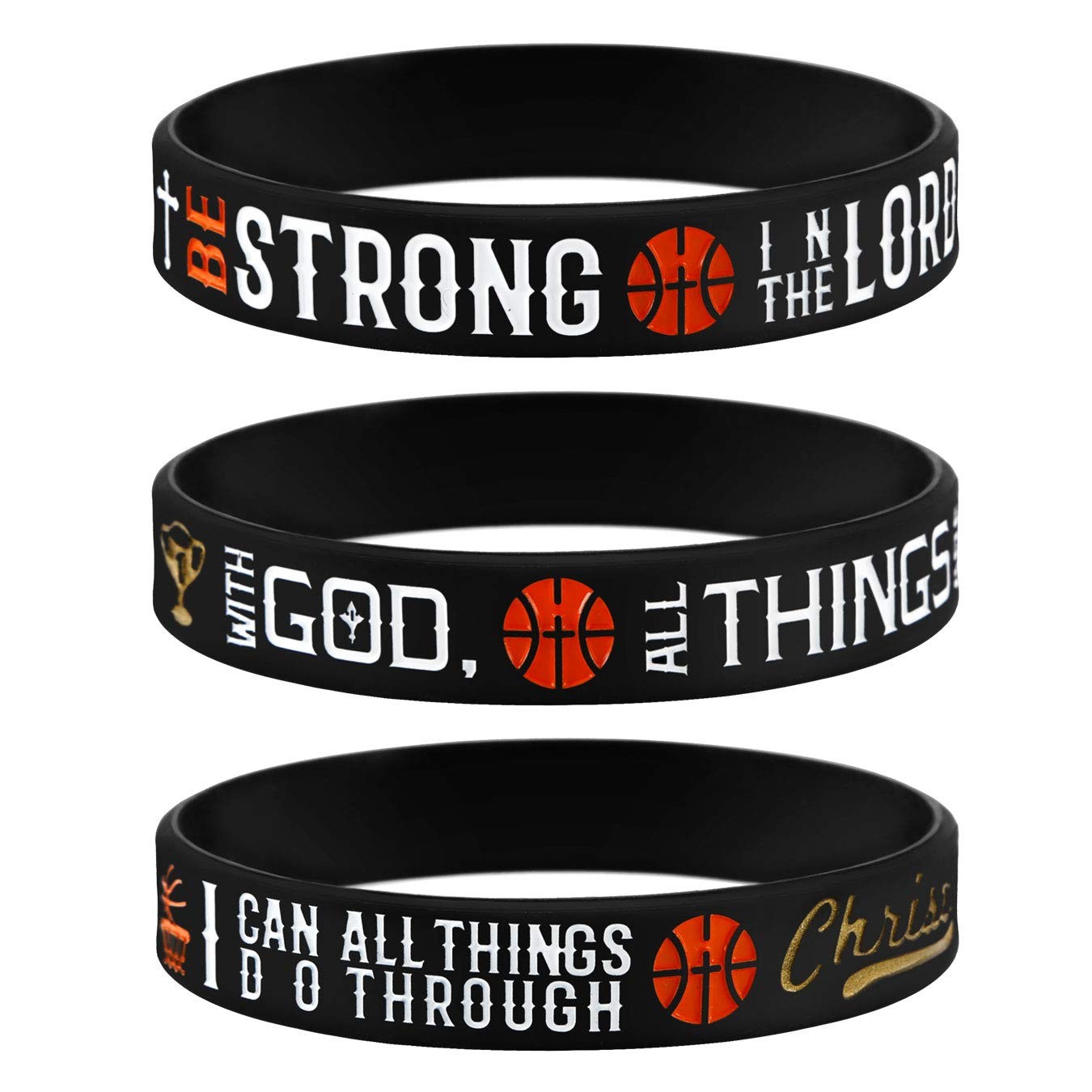 Power of Faith Basketball Bible Verse Silicone Wristbands with Christian Insp…