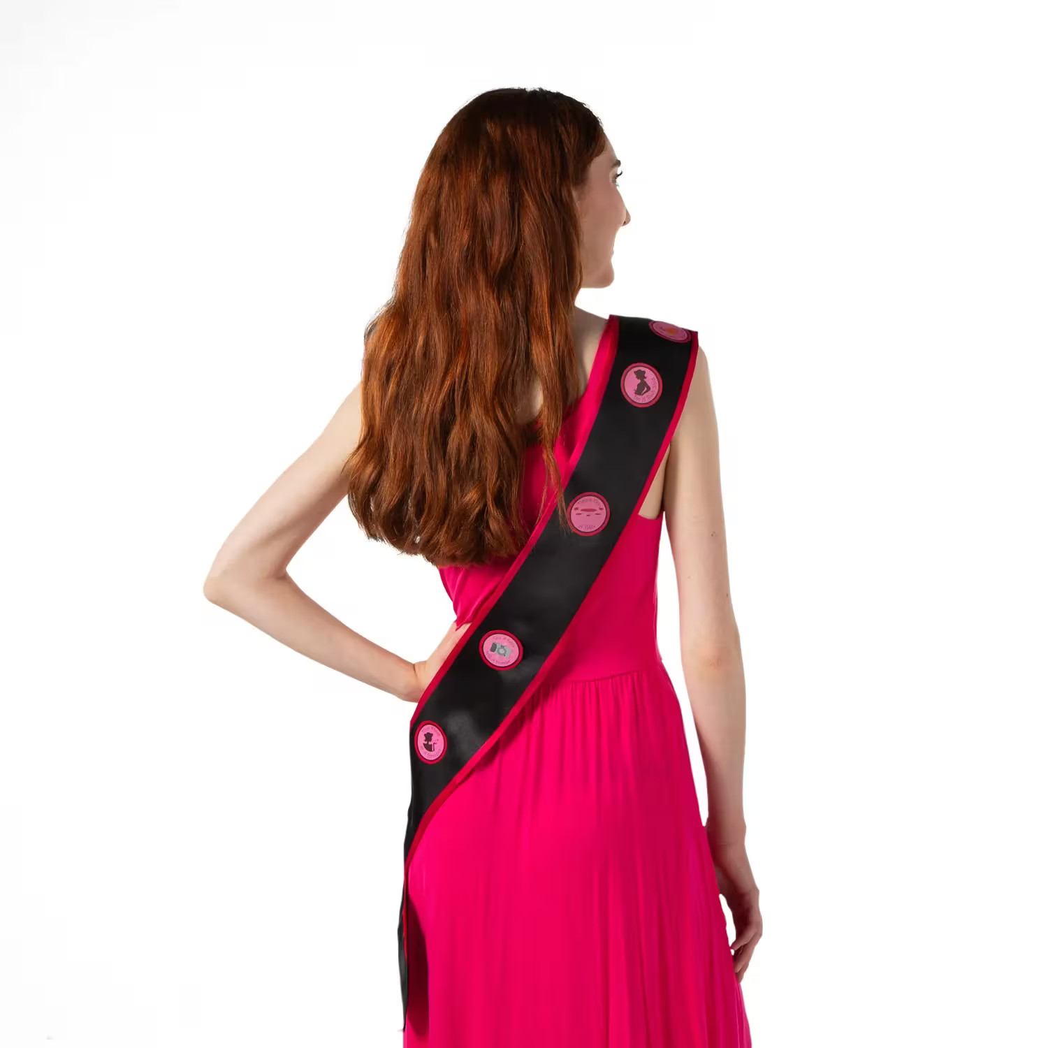 Fun Express Bachelorette Party Satin Sash with Sticker Badges, 3 Ft. x 3″