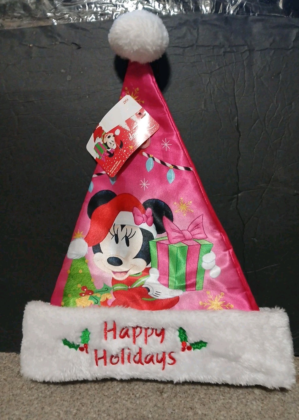 Minnie Mouse Christmas Santa Hat (16 in tall, PINK ) Satin feel,