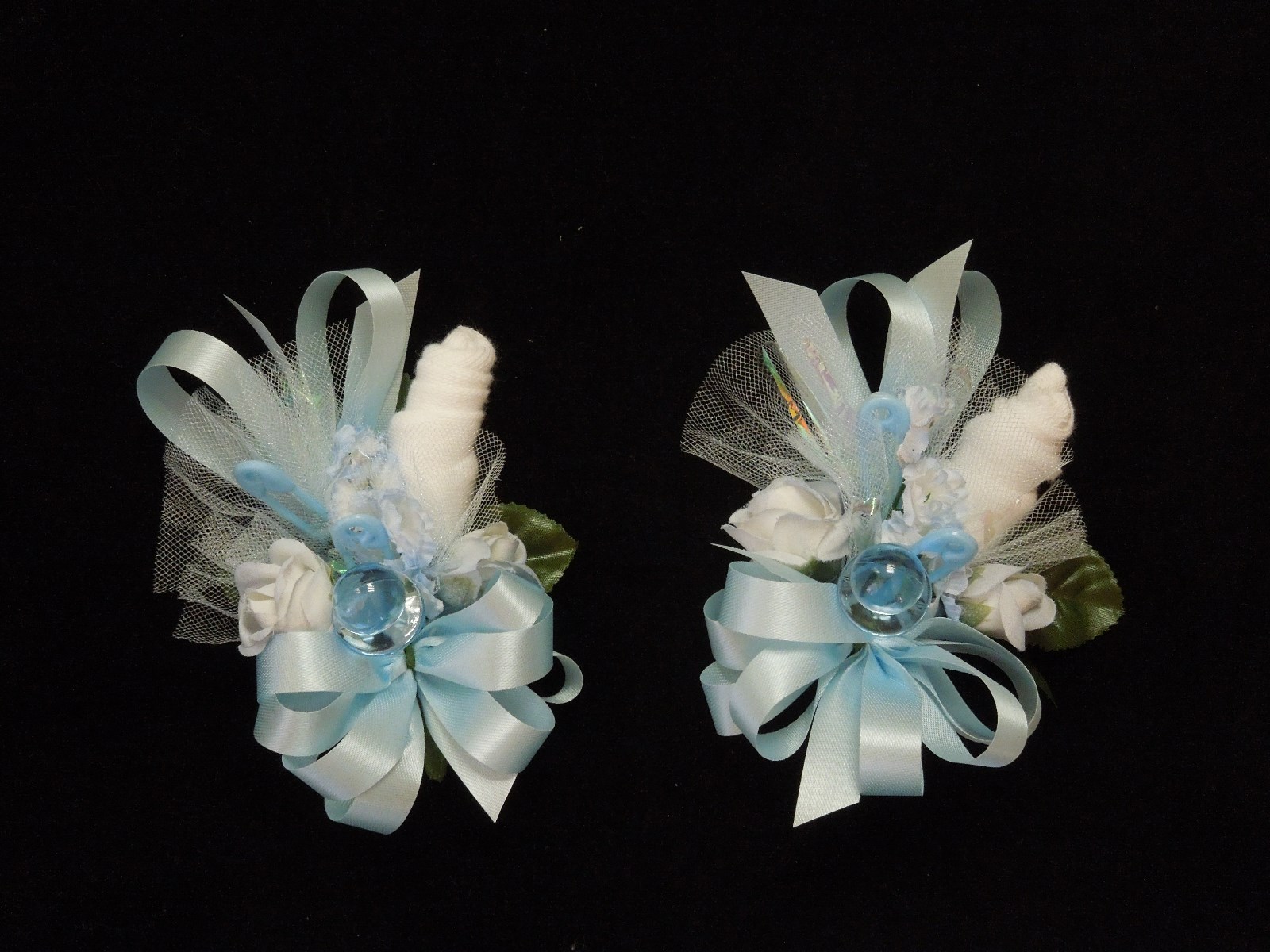 Baby Shower Corsage Set-3 – Blue Ribbons & a Bear Handmade