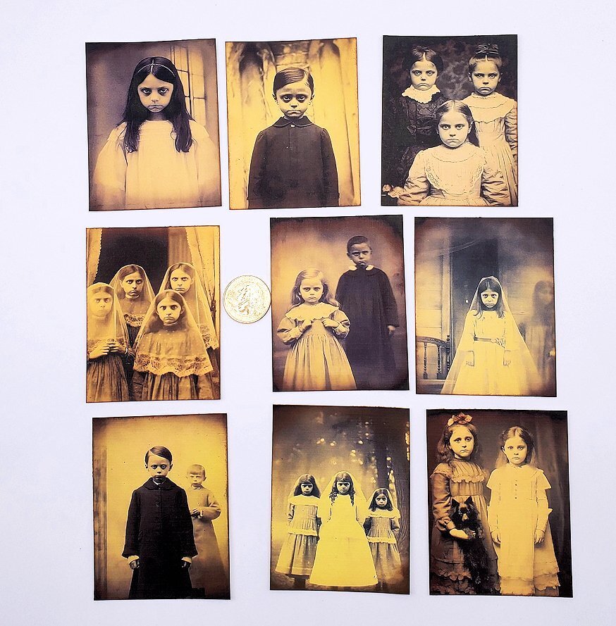 9-Halloween-Haunted Children-Gothic-Handmade-Linen Cardstock-Cards