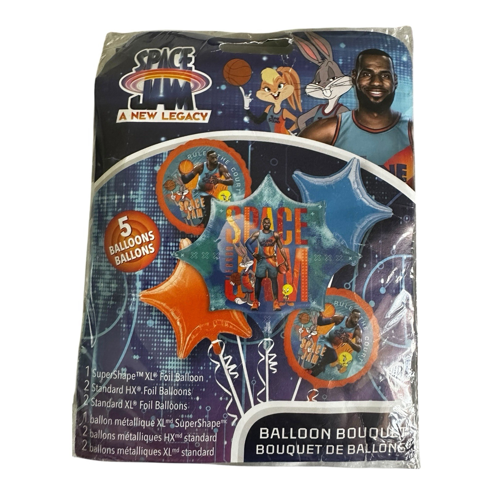 Lot Of 2 Space Jam LeBron James 5 Foil Balloons Bouquet Tweety & Bugs
