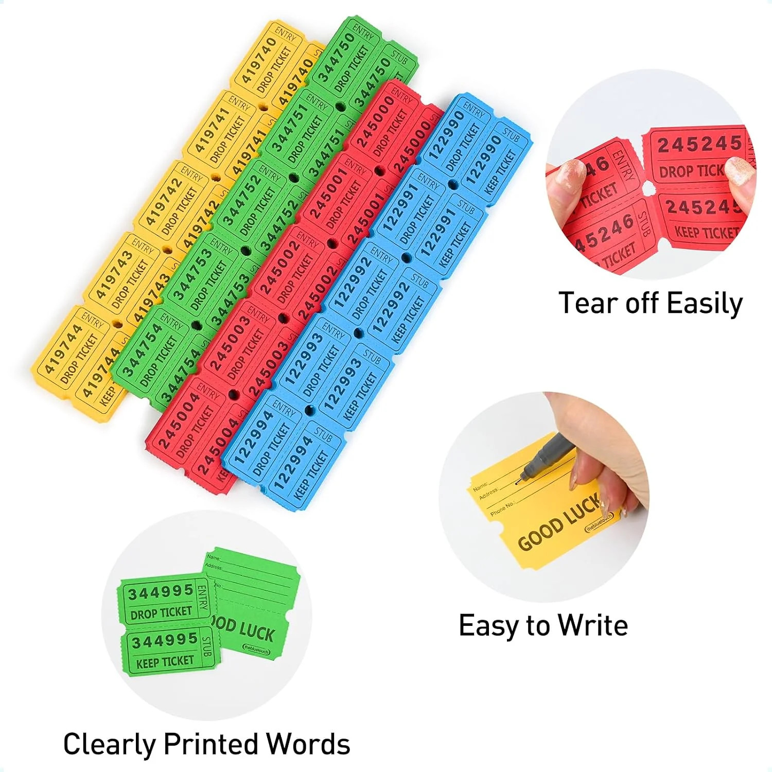 2000 Pcs (1000 Pairs) 50/50 Raffle Tickets, Large Bold Numbers Double Tickets