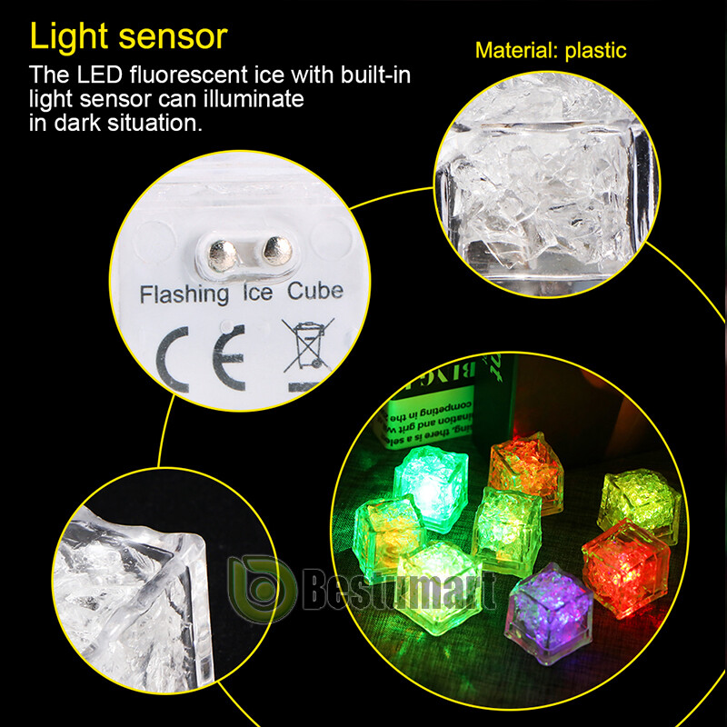 8/48xMulti Color Rainbow Flash Light Up Ice Cube LED Glow Ice Cube ON/OFF SWITCH