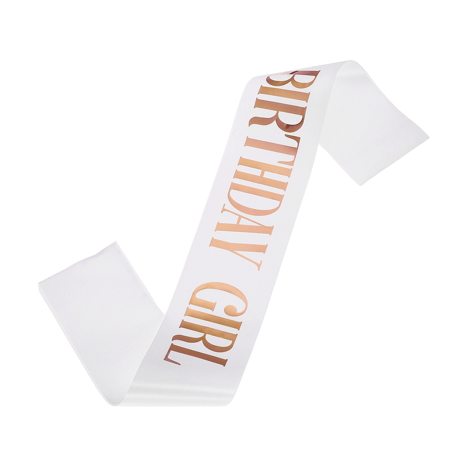 Birthday Girls Sash with Pin Rose Gold Foil Lettering for Birthday Party, White