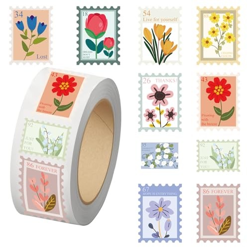 500PCS Flower Stamp Stickers 10 Styles Sticker Rolls Cartoon Flowers Red