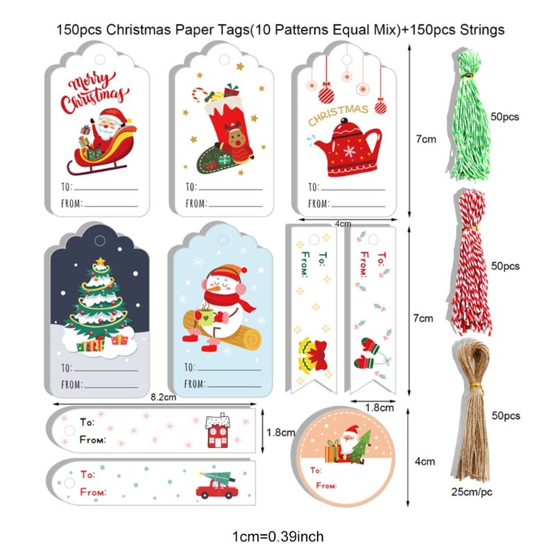 150 Pcs Christmas Paper Tags DIY Painted Cartoon Handmade Tree Decor Cards