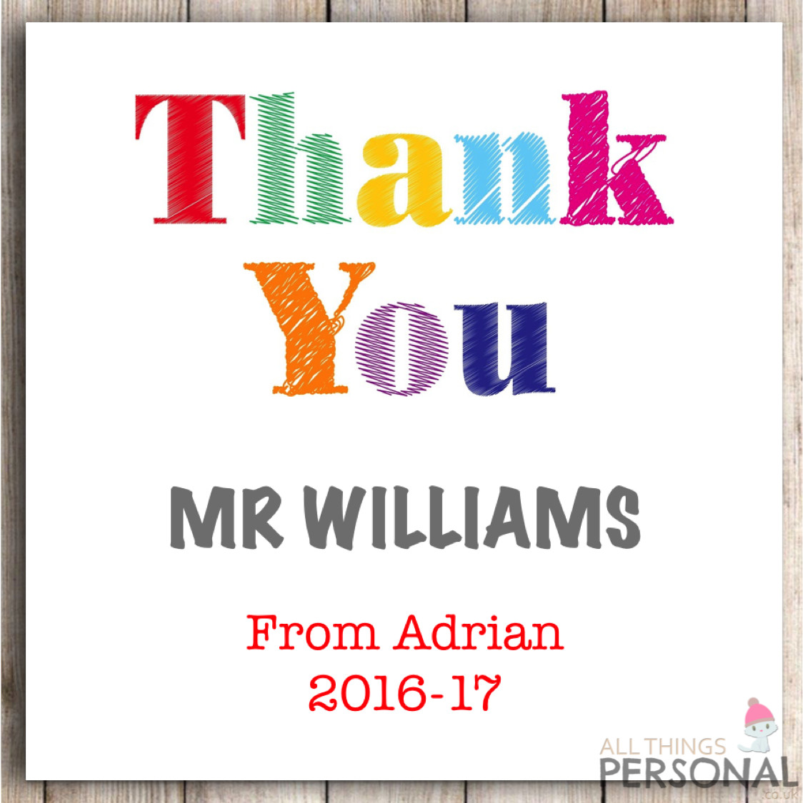 Personalised Christmas CardThank You Teacher Teachers Gift Teaching Assistant D3