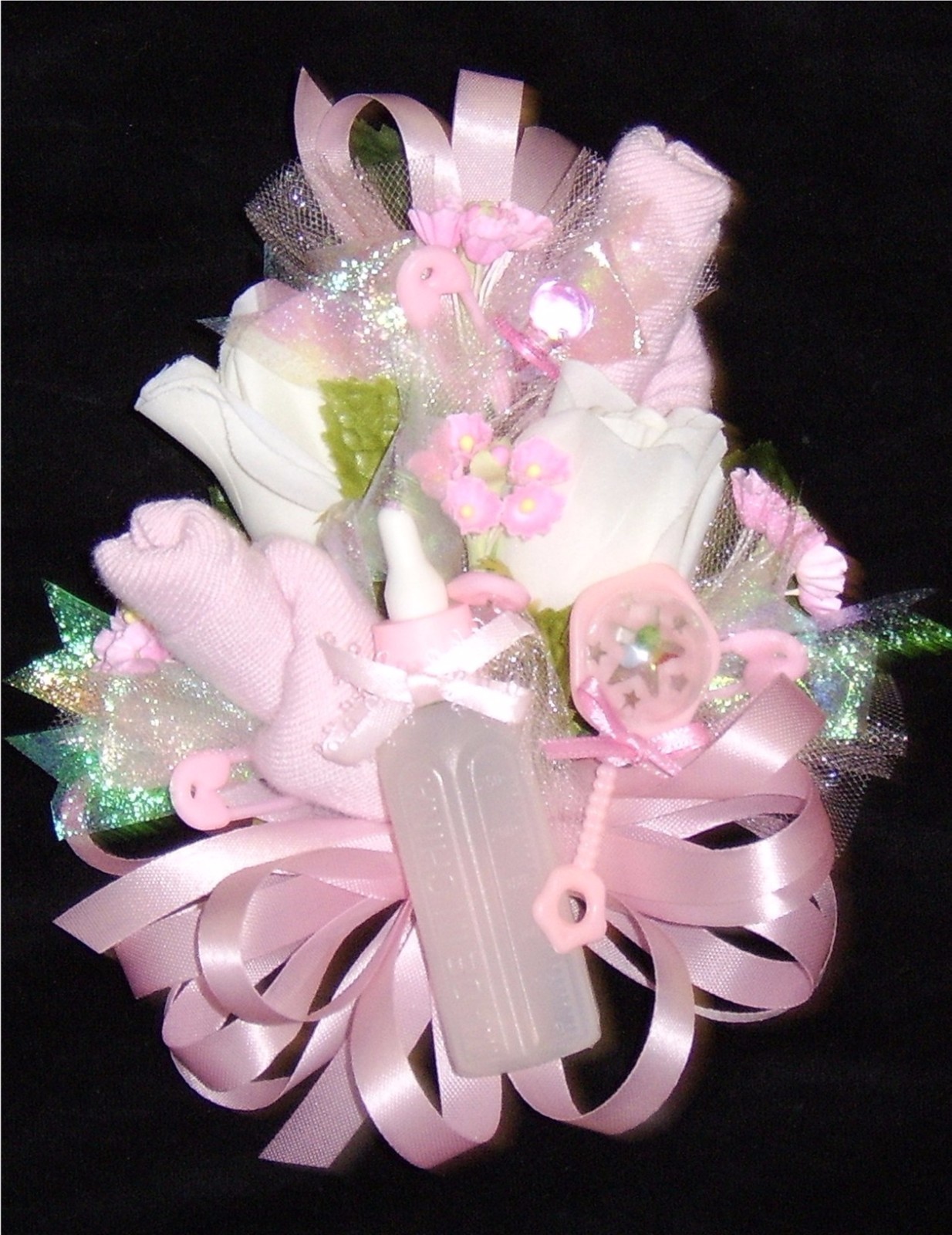 Baby Shower Corsage Pink Baby Socks & Pink Ribbons Handmade for Mother to be