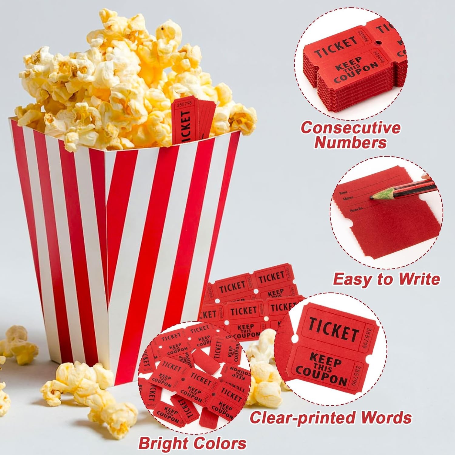 200PCS Double Roll Raffle Tickets – 50/50 Writable Raffle Tickets Perforated Lin